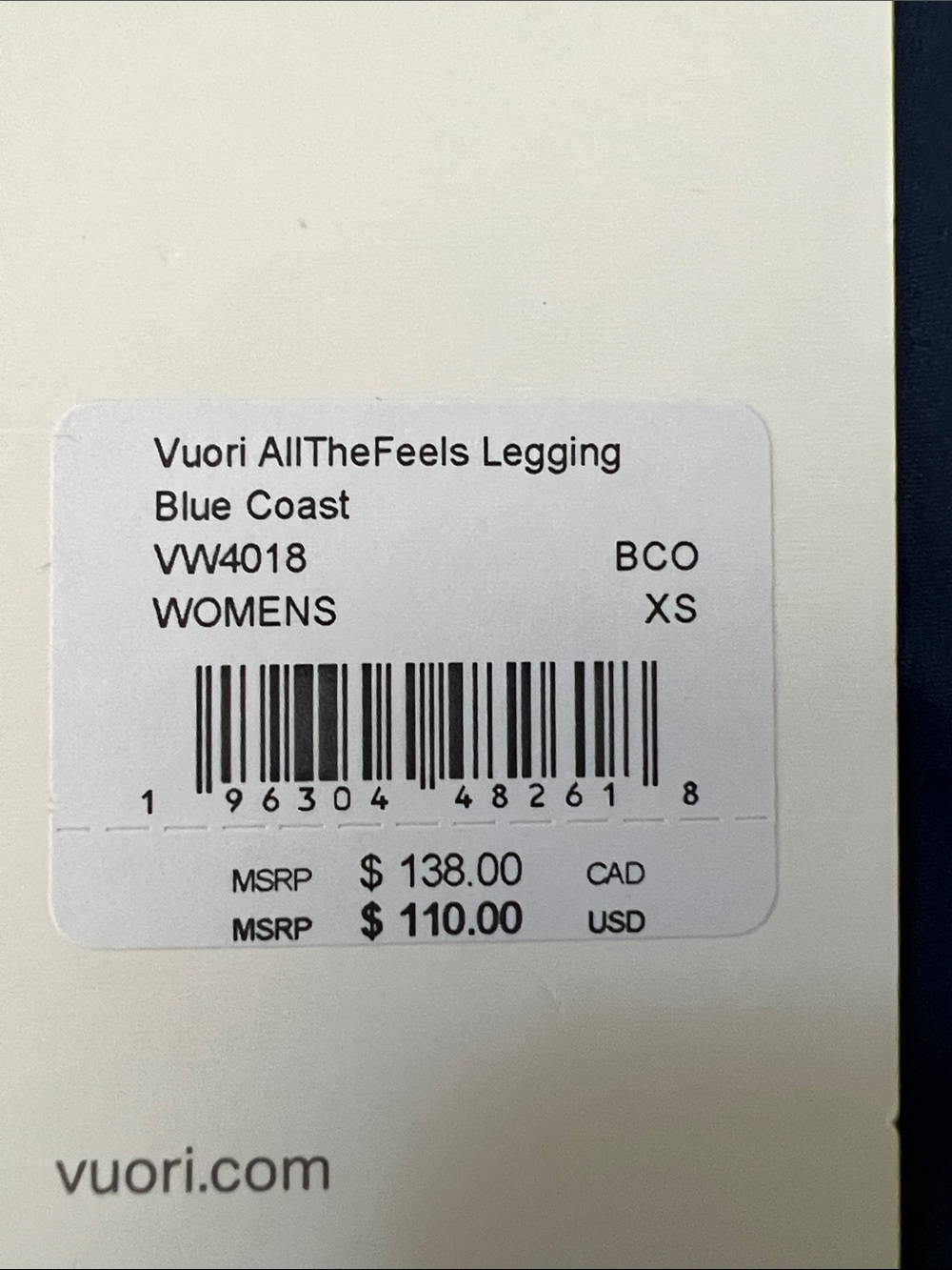 Vuori Blue Coast Navy All The Feels Leggings Size XS NWT - Picture 2 of 5